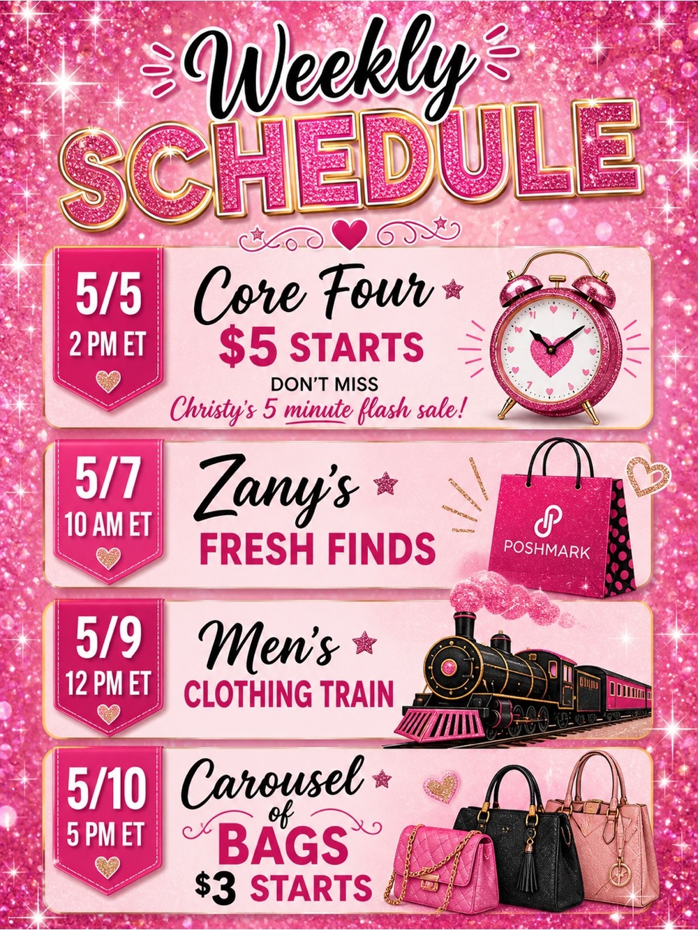 Zany’s Weekly Live Show Schedule!!! 💜💜💜💜